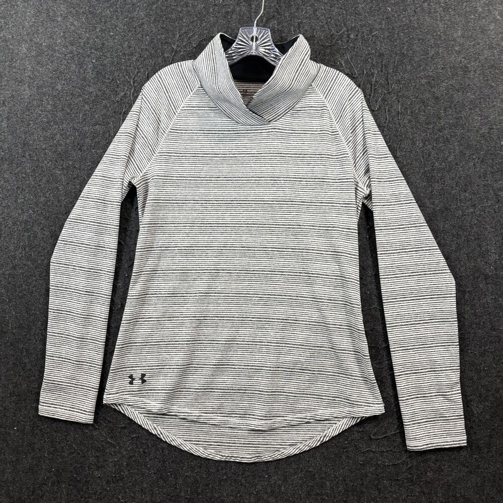 Under Armour Zinger Pullover Women's Medium Gray Striped Cowl Neck Thumb Holes
